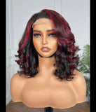 Two Tone Natural and Burgundy Closure Wig